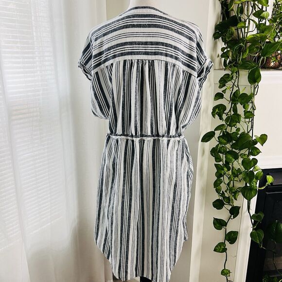 Time & Tru Gray & White Striped Linen Blend Breezy Button Down Dress - XL 16/18 - Picture 6 of 8